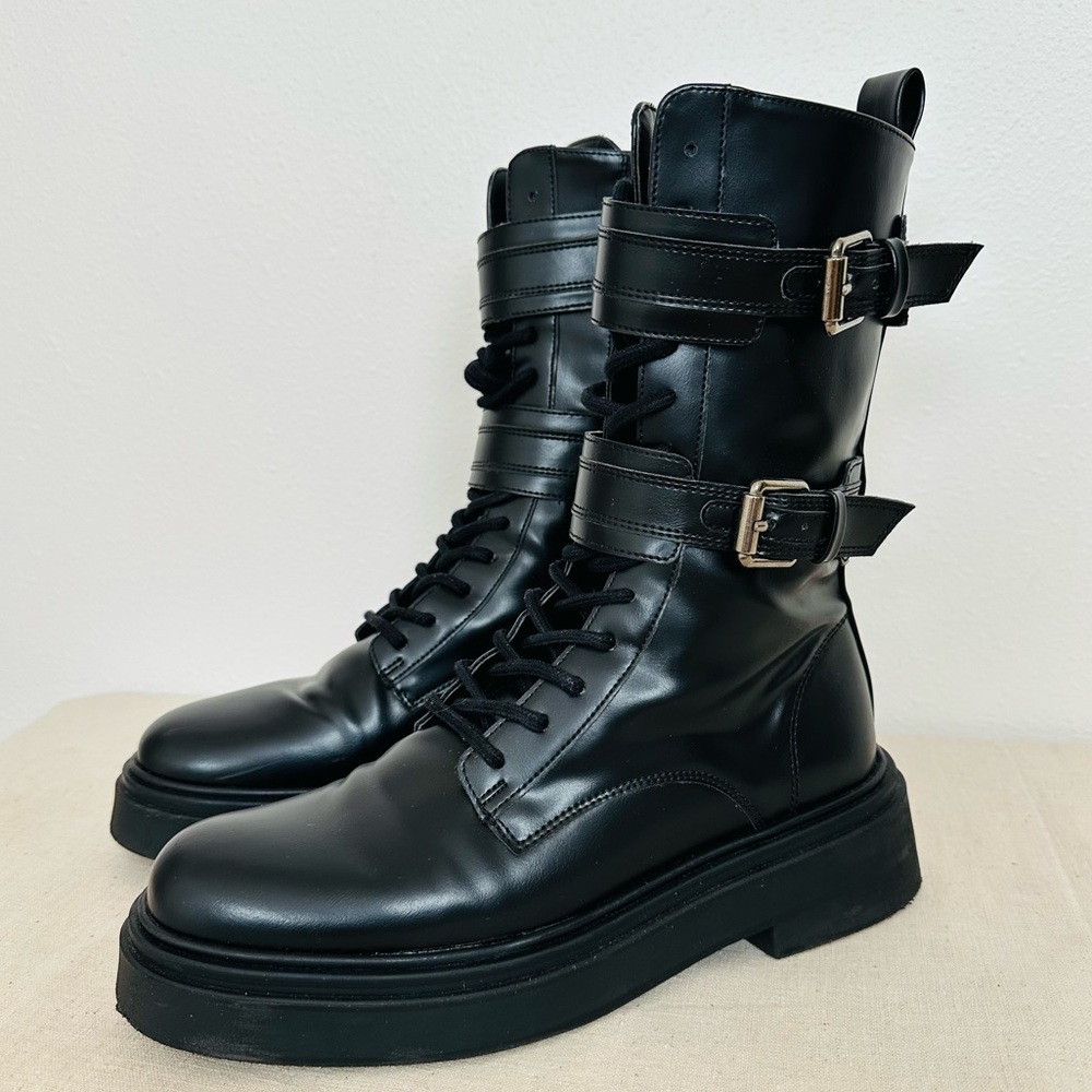 Zara Black Combat & Moto Boots